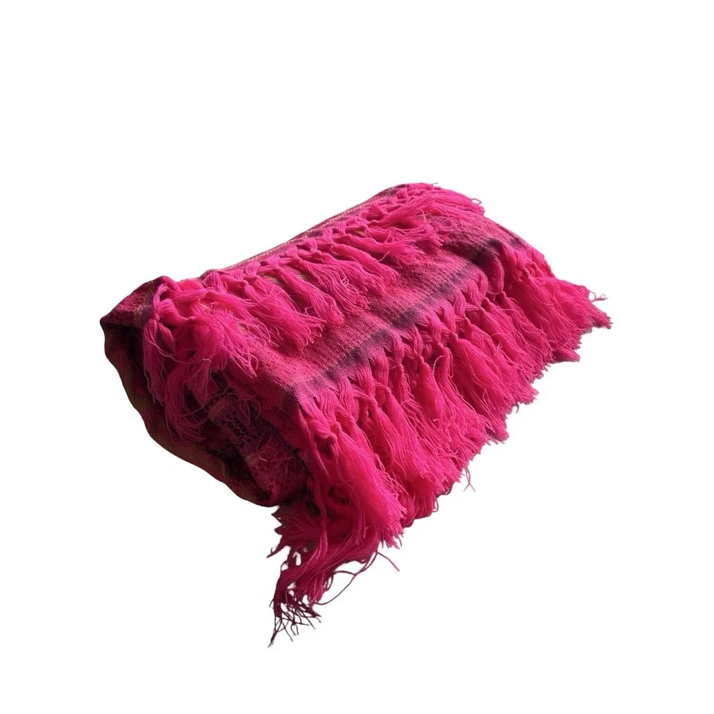 Mexico Los Cabos Woven Blanket Wall Hanging Pink Tapestry Fringe Boho 57x90